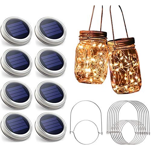 Urvoix Solar Mason Jar Lights - 8 Pack 30 Led String Waterproof Li...