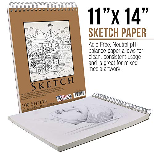 U.S. Art Supply 11 x 14 Premium Spiral Bound Sketch Pad, Pad of ...