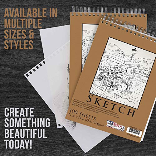 U.S. Art Supply 11 x 14 Premium Spiral Bound Sketch Pad, Pad of ...