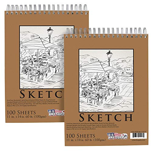 U.S. Art Supply 11 x 14 Premium Spiral Bound Sketch Pad, Pad of ...