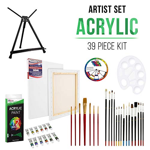 U.S. Art Supply 39-Piece Acrylic Artist Painting Set - Aluminum Ta...
