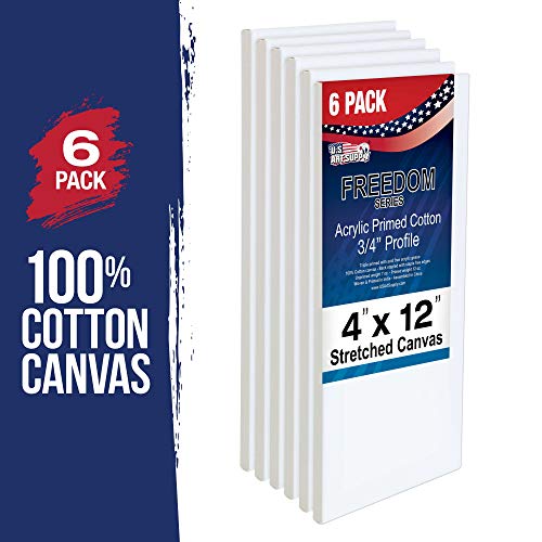 U.S. Art Supply 4 x 12 inch Stretched Canvas 12-Ounce Primed 6-Pac...