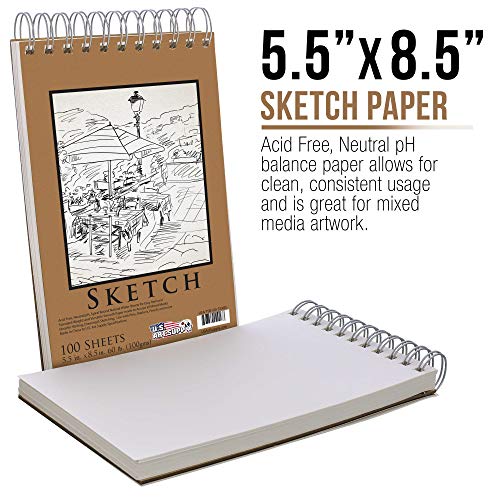 U.S. Art Supply 5.5 x 8.5 Premium Spiral Bound Sketch Pad, Pack...