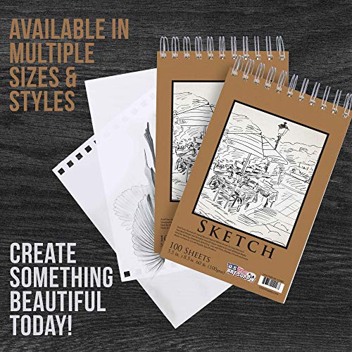 U.S. Art Supply 5.5 x 8.5 Premium Spiral Bound Sketch Pad, Pack...