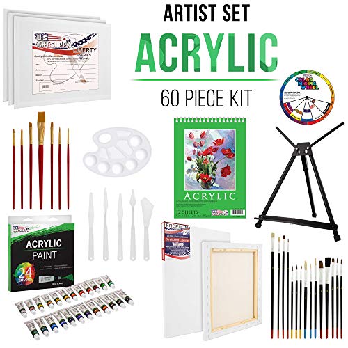 U.S Art Supply 60-Piece Deluxe Acrylic Painting Set with Aluminum ...