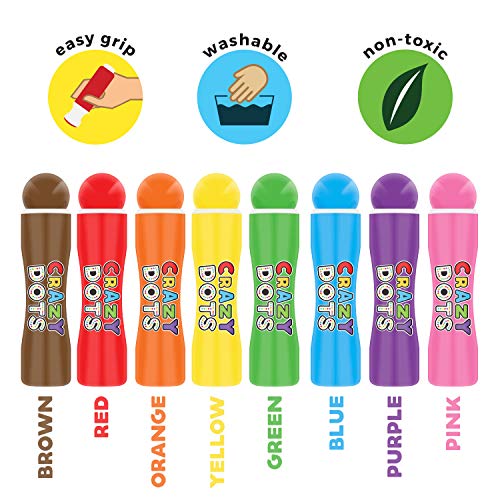 U.S. Art Supply 8 Color Crazy Dots Markers - Childrens Washable E...