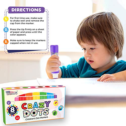 U.S. Art Supply 8 Color Crazy Dots Markers - Childrens Washable E...