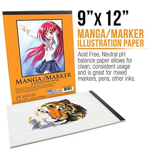 U.S. Art Supply 9 x 12 Premium Manga-Marker Paper Pad, 60 Pound ...