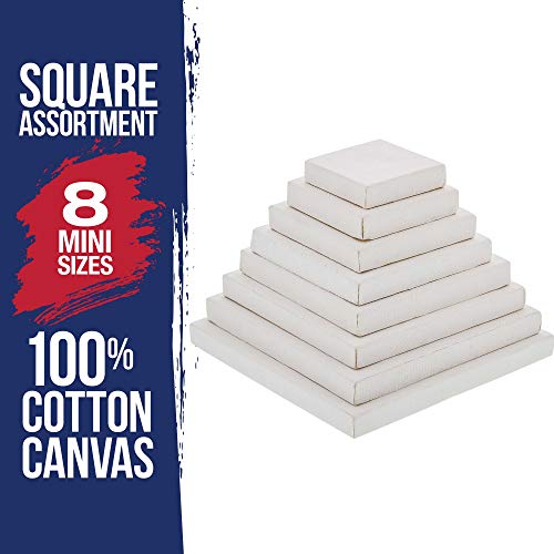 U.S. Art Supply Mini Stretched Canvas 10-Ounce Primed Square Assor...