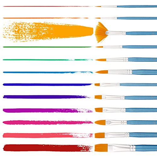 US Art Supply 12-Piece Short Handle Nylon Hair Artist Paint Brush ...