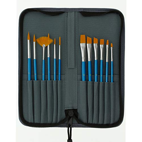 US Art Supply 12-Piece Short Handle Nylon Hair Artist Paint Brush ...