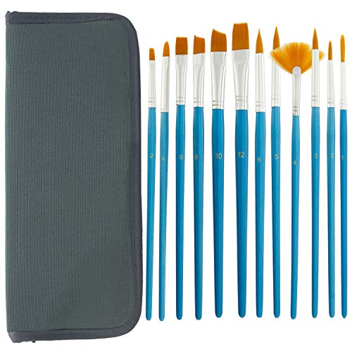 US Art Supply 12-Piece Short Handle Nylon Hair Artist Paint Brush ...