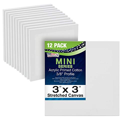 US Art Supply 3 x 3 Mini Professional Primed Stretched Canvas 1...