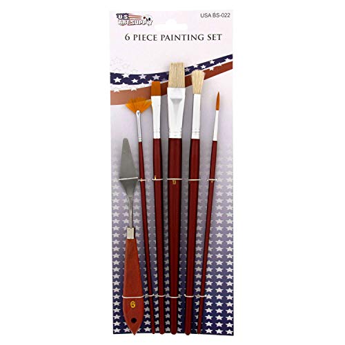 US Art Supply 6-Piece Short Handle Nylon Hair & Bristle Artist Pai...