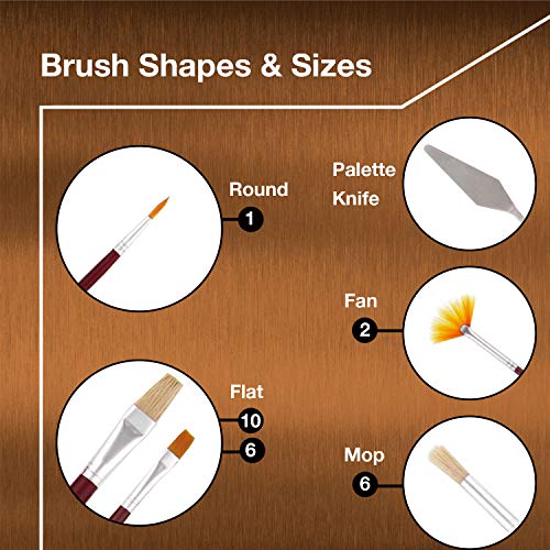 US Art Supply 6-Piece Short Handle Nylon Hair & Bristle Artist Pai...