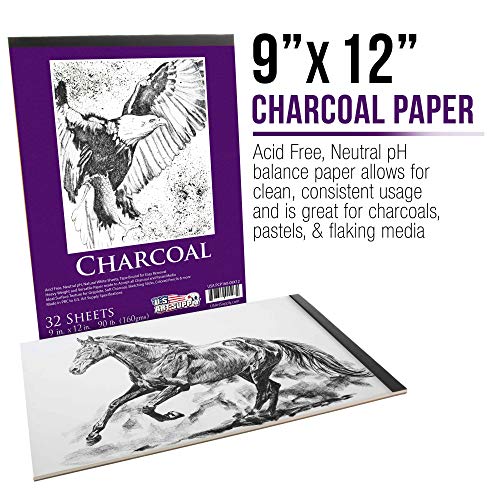 US Art Supply 9 in. x 12 in. Premium Heavy-Weight Charcoal Paper P...