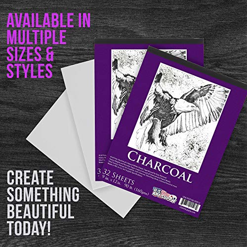 US Art Supply 9 in. x 12 in. Premium Heavy-Weight Charcoal Paper P...