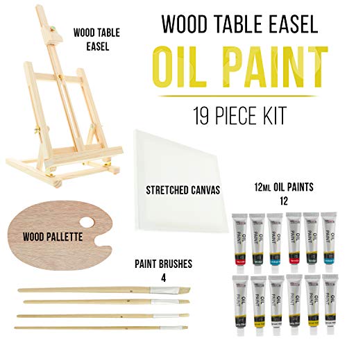 US Art Supply Wood Studio Table Easel & Paint Box Set with 12 Pai...