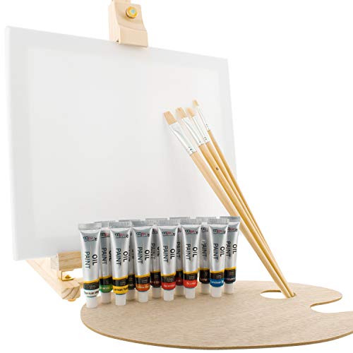US Art Supply Wood Studio Table Easel & Paint Box Set with 12 Pai...