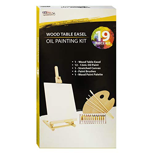 US Art Supply Wood Studio Table Easel & Paint Box Set with 12 Pai...