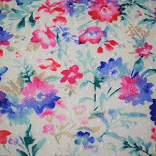 Floral Petals Swiss Dot 100% Cotton Lawn Sheer Apparel Embroidered...