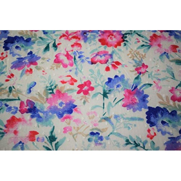 Floral Petals Swiss Dot 100% Cotton Lawn Sheer Apparel Embroidered...