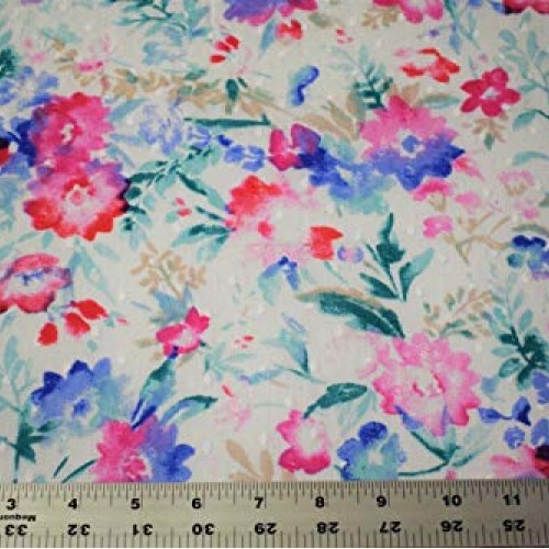 Floral Petals Swiss Dot 100% Cotton Lawn Sheer Apparel Embroidered...