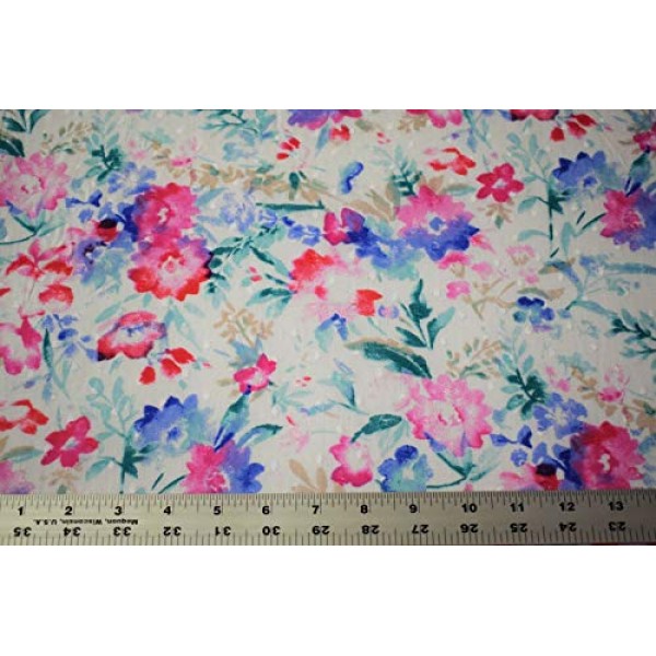 Floral Petals Swiss Dot 100% Cotton Lawn Sheer Apparel Embroidered...