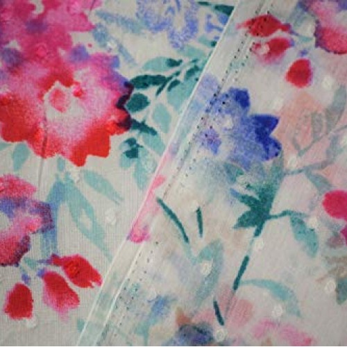 Floral Petals Swiss Dot 100% Cotton Lawn Sheer Apparel Embroidered...