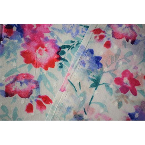 Floral Petals Swiss Dot 100% Cotton Lawn Sheer Apparel Embroidered...