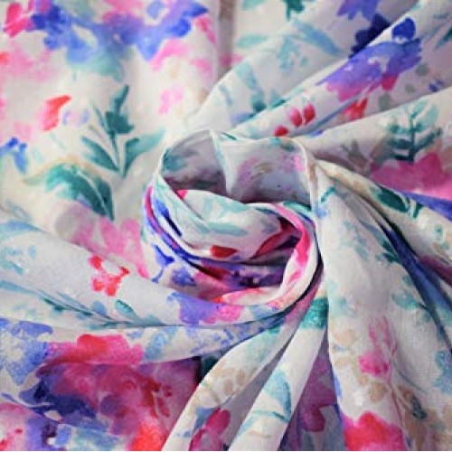 Floral Petals Swiss Dot 100% Cotton Lawn Sheer Apparel Embroidered...
