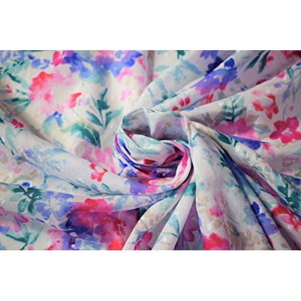 Floral Petals Swiss Dot 100% Cotton Lawn Sheer Apparel Embroidered...