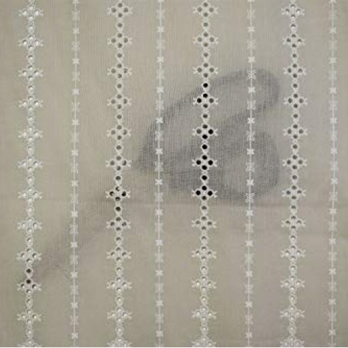 Natural Perforated Striped Embroidered 100% Cotton Fabric 55 Wide...
