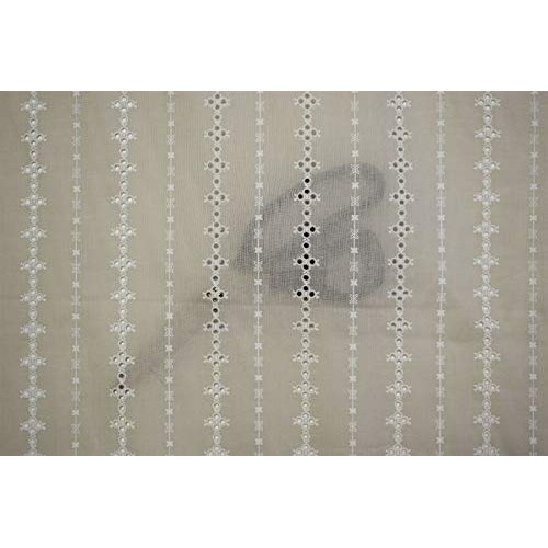 Natural Perforated Striped Embroidered 100% Cotton Fabric 55 Wide...