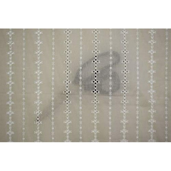 Natural Perforated Striped Embroidered 100% Cotton Fabric 55 Wide...