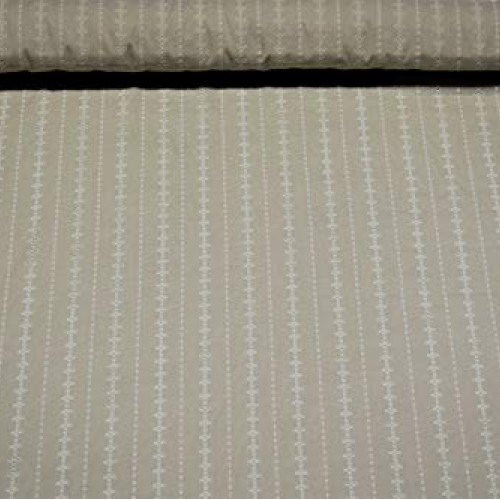 Natural Perforated Striped Embroidered 100% Cotton Fabric 55 Wide...