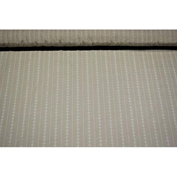 Natural Perforated Striped Embroidered 100% Cotton Fabric 55 Wide...