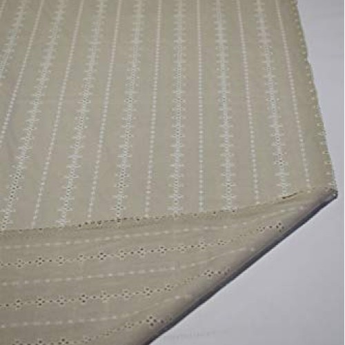 Natural Perforated Striped Embroidered 100% Cotton Fabric 55 Wide...
