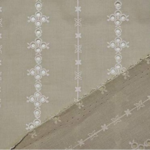 Natural Perforated Striped Embroidered 100% Cotton Fabric 55 Wide...