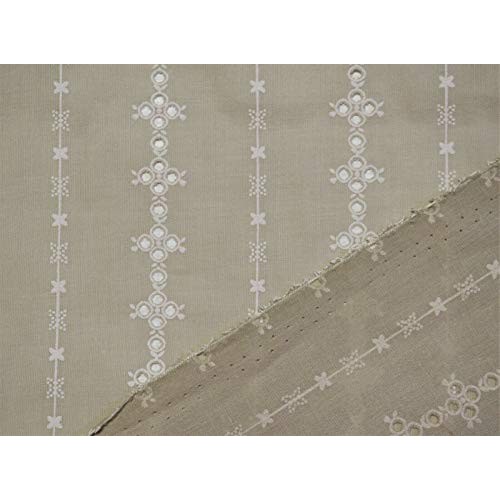 Natural Perforated Striped Embroidered 100% Cotton Fabric 55 Wide...