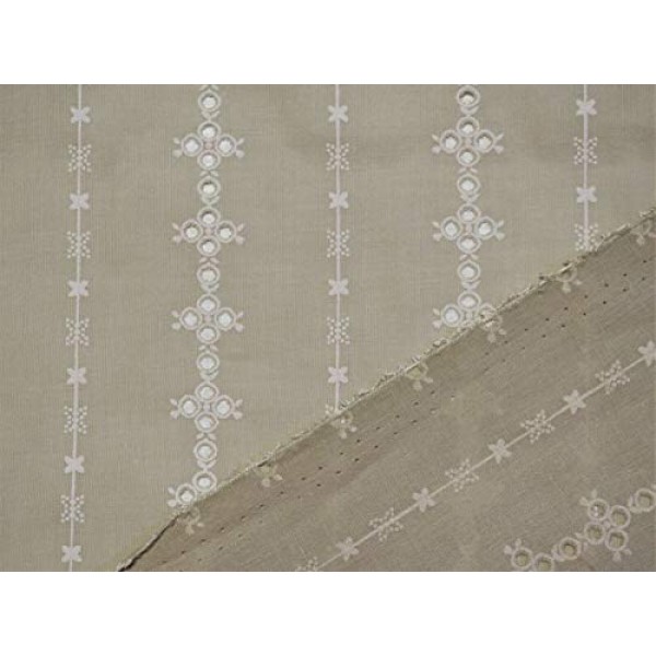 Natural Perforated Striped Embroidered 100% Cotton Fabric 55 Wide...