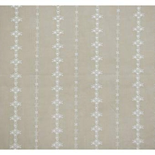 Natural Perforated Striped Embroidered 100% Cotton Fabric 55 Wide...
