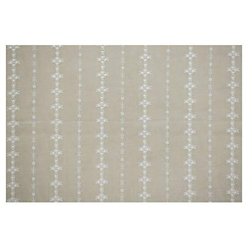Natural Perforated Striped Embroidered 100% Cotton Fabric 55 Wide...