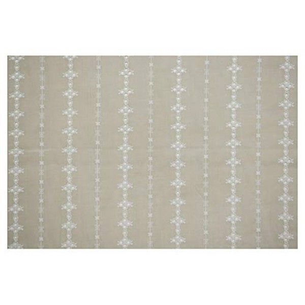 Natural Perforated Striped Embroidered 100% Cotton Fabric 55 Wide...