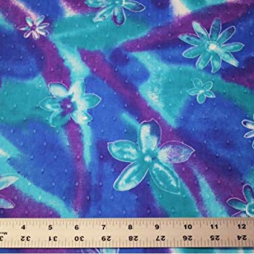 Teal Purple Island Floral Swiss Dot 100% Cotton Lawn Sheer Apparel...