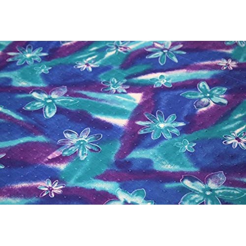 Teal Purple Island Floral Swiss Dot 100% Cotton Lawn Sheer Apparel...