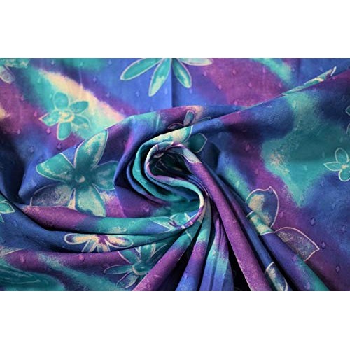 Teal Purple Island Floral Swiss Dot 100% Cotton Lawn Sheer Apparel...