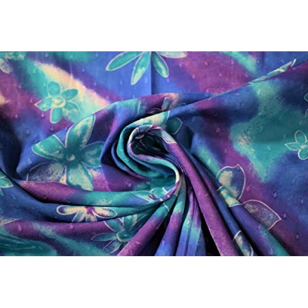 Teal Purple Island Floral Swiss Dot 100% Cotton Lawn Sheer Apparel...