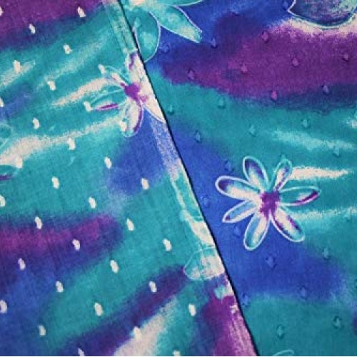 Teal Purple Island Floral Swiss Dot 100% Cotton Lawn Sheer Apparel...