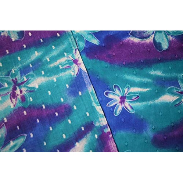 Teal Purple Island Floral Swiss Dot 100% Cotton Lawn Sheer Apparel...